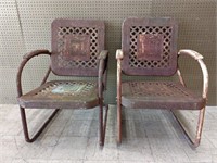 Two Vintage Basket Weave Outdoor Rocker Chairs