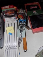 Grill cover skewers, tongs, misc items