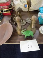Brass items and plastic elephant