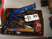 Box of tools including hammers, & more