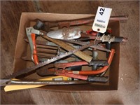 Box of tools including bolt cutters & more