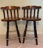 Pair Of Wooden Swivel Barstools AS IS