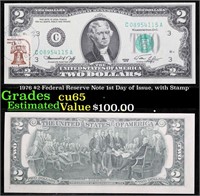 1976 $2 Federal Reserve Note 1st Day of Issue, wit