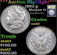 ***Auction Highlight*** 1892-p Morgan Dollar $1 Gr