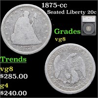 1875-cc Twenty Cent Piece 20c Graded vg8 By SEGS