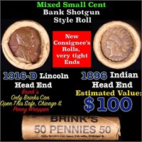 Mixed small cents 1c orig shotgun roll, 1916-d Whe
