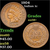 1904 Indian Cent 1c Grades Choice AU/BU Slider+