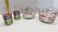 2 7" COCA-COLA SNACK BOWLS & 2 GLASSES