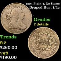 1804 Plain 4, No Stems Draped Bust Half Cent 1/2c