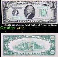 1934B $10 Green Seal Federal Reserve Note Grades v