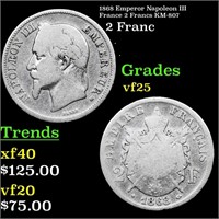 1868 Emperor Napoleon III France 2 Francs KM-807 G