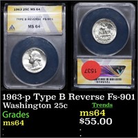 ANACS 1963-p Washington Quarter Type B Reverse Fs-