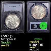 PCGS 1887-p Morgan Dollar 1 Graded ms63 By PCGS