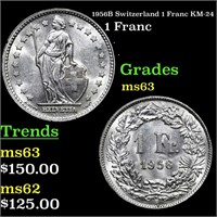 1956B Switzerland 1 Franc KM-24 Grades Select Unc