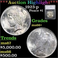 1923-p Peace Dollar $1 Graded ms66+ By SEGS