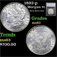 1892-p Morgan Dollar 1 Graded ms63 By SEGS