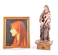 19th Century Religious Wood Sculpture Mary & Jesus
