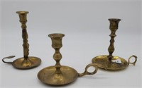 Three Brass Chamber Sticks
