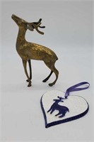 Brass Deer & Ceramic Ornament
