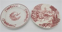 Two Red Transferware Plates
