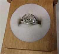 925 Silver Peace Adjustable Ring - Sz 3