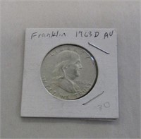 1963 D Ben Franklin AU Half Dollar