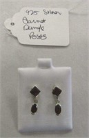 925 Garnet Dangle Post Earrings