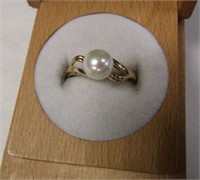 925 Silver Gold Plate Pearl Ring Sz 8