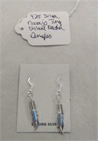925 Navajo Turquoise Inlaid Feather Earrings