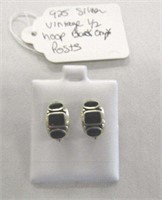 925 Vintage 1/2 Hoop Black Onyx Post Earrings