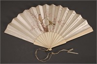 19th Century French Ox Bone and Silk Fan,