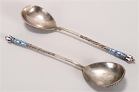 Pair of Russian Silver and Enamel Spoons,