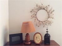 Lamp, Frame, Tea Light Lantern & Wreath