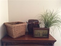 Basket, Box, Storage Piece & Faux Plant