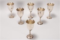 Six Mexican Sterling Silver Goblets,
