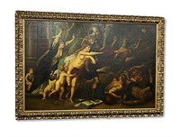Large Gilt Framed 18th Century Style Oil on Canvas