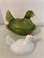 (2) Glass Nesting Hen