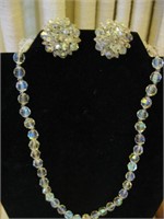 Vintage Crystal Glass Bead Necklace & Earrings