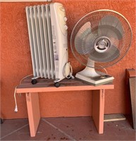 Pelonis Heater, Galaxy Fan, & Wooden Bench AS IS