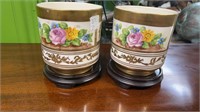 Pair of Hand Painted Cachepots on Stands