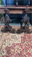 Pair of Large Cast Iron Ornate Andirons