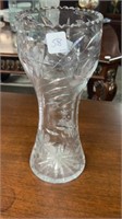 Flower Etched Cut Glass Vase