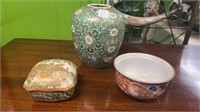 Oriental Jar, Bowl, and Covered Box