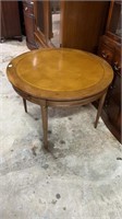 Round Leather Top Lamp Table