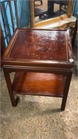 Square Mahogany Leather Top Lamp Table