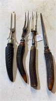 Three Antler Meat Forks and Sharpener