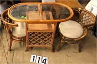 2 Bamboo Chairs and Table Glass Top