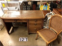 Glass Top Wicker Desk and Chair