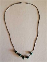 Silvertone Necklace W/ Greenish Stones