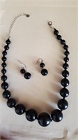 Blaced Beaded Necklace, Matching Pierced Earrings